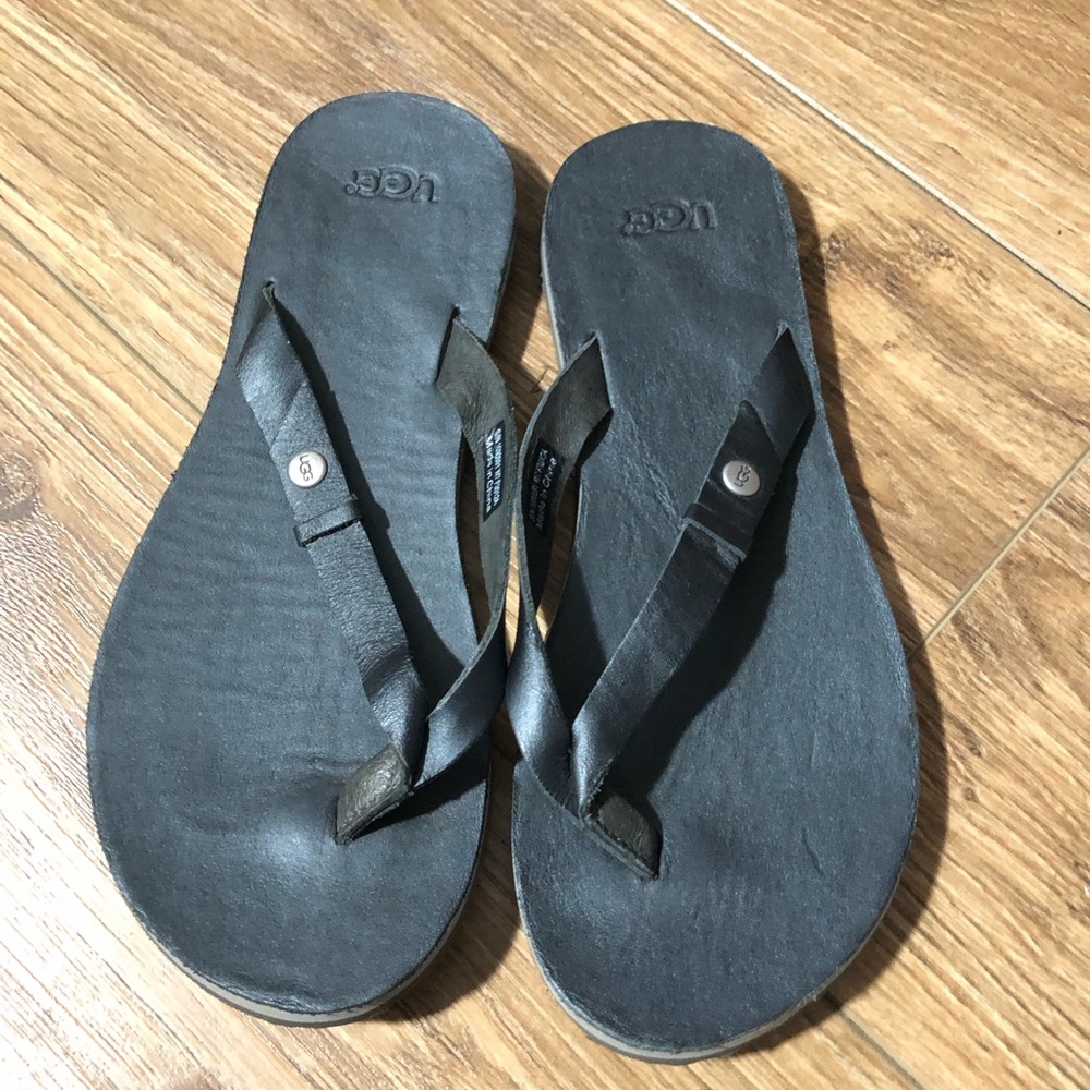 Ugg Leather Gray/Black Flip Flops Sandals Women’s Size 7